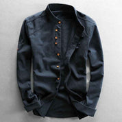 Mads Japan Style Shirt Breathable Linen Cotton Minimalist Wear Dark Blue