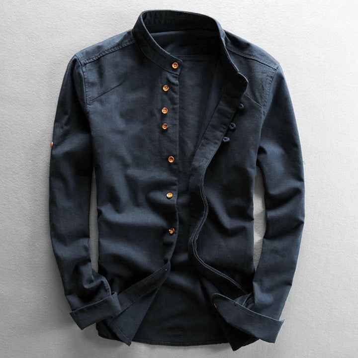 Mads Japan Style Shirt Breathable Linen Cotton Minimalist Wear Dark Blue