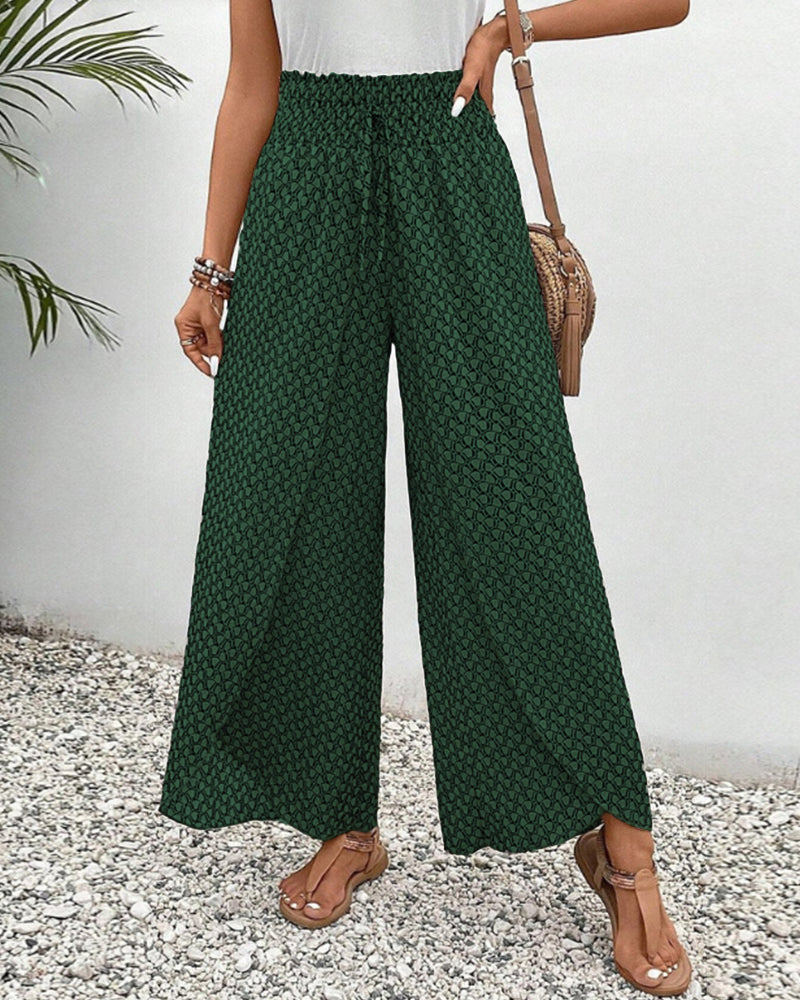 Magdalene - Women's Geometric Print Wide-Leg Trousers Green