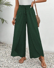 Magdalene - Women's Geometric Print Wide-Leg Trousers Green