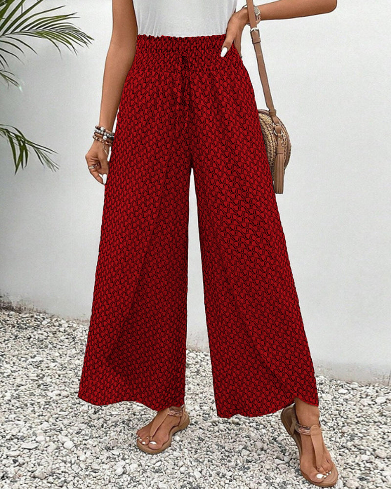 Magdalene - Women's Geometric Print Wide-Leg Trousers Red