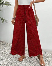 Magdalene - Women's Geometric Print Wide-Leg Trousers Red