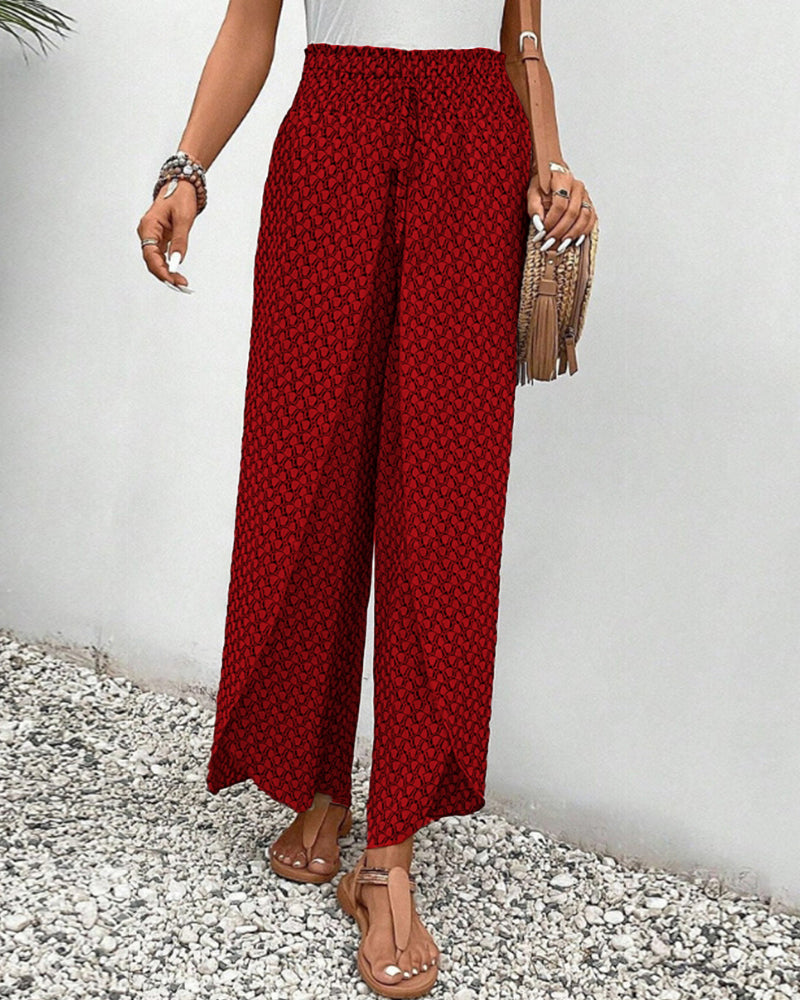 Magdalene - Women's Geometric Print Wide-Leg Trousers