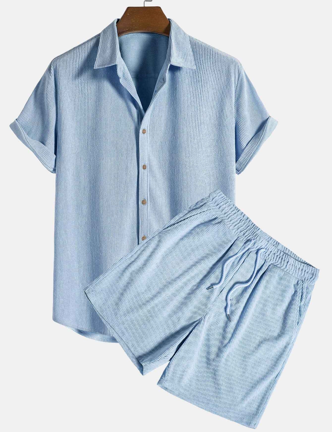 Klaus Textured Shirt and Shorts Set Light Blue