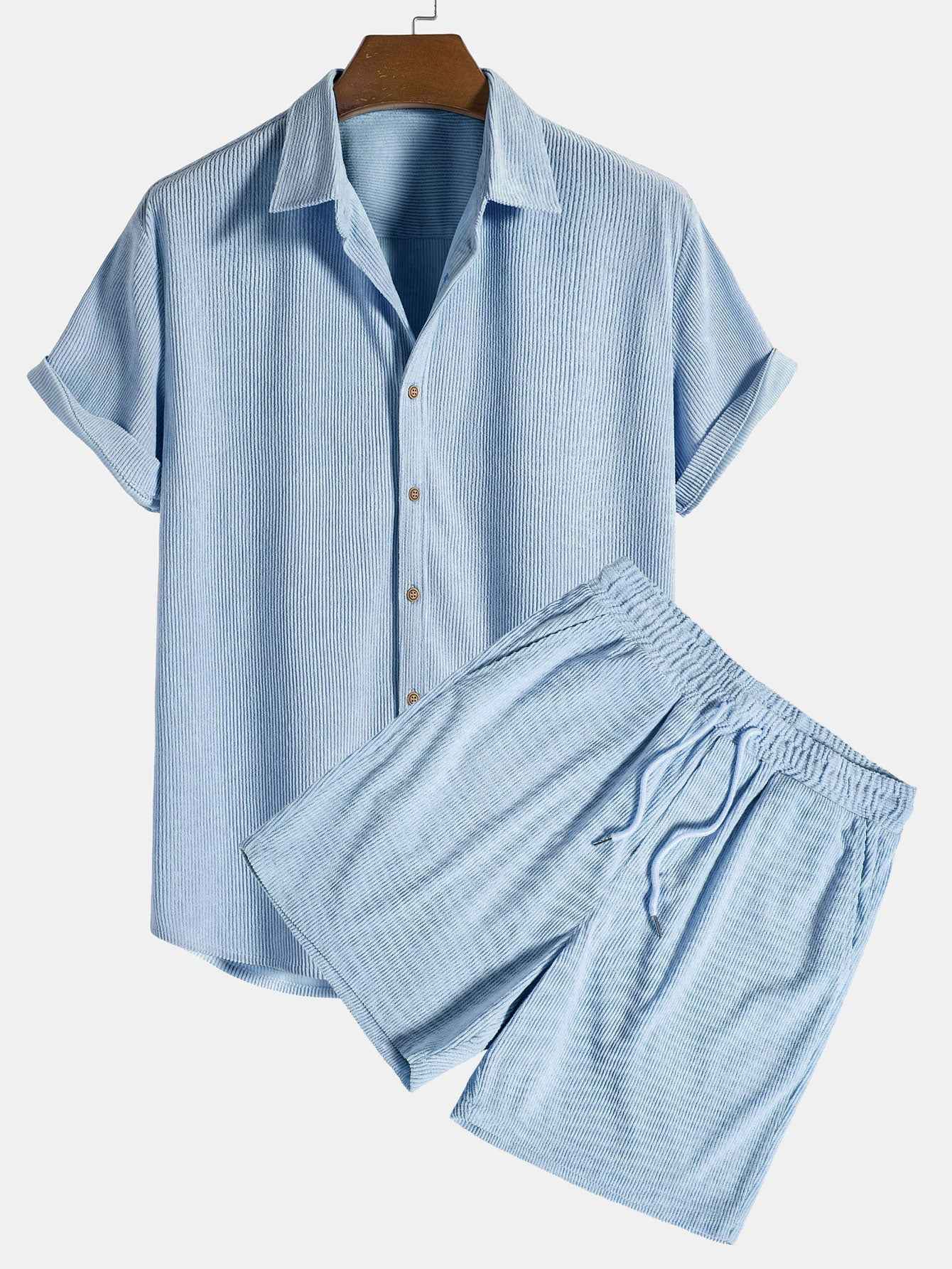 Klaus Textured Shirt and Shorts Set Light Blue