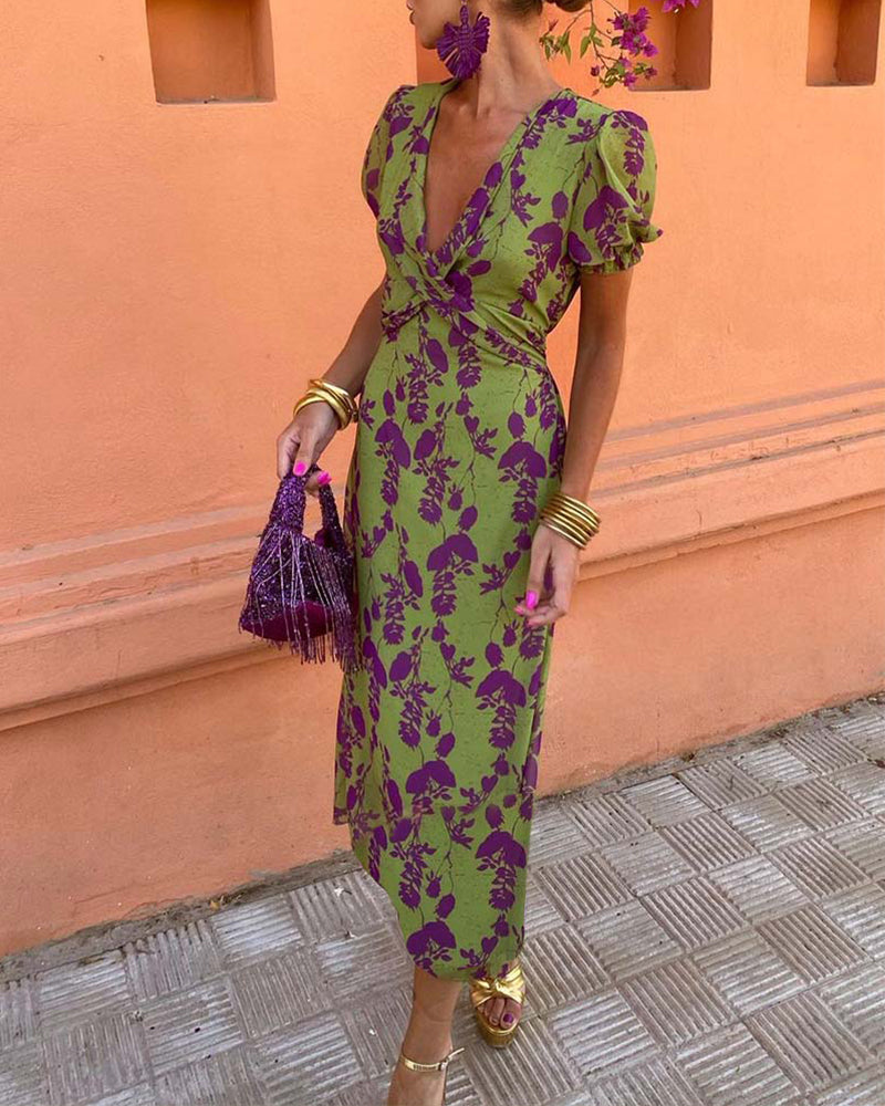 Irie – Elegant Floral Dress Green L