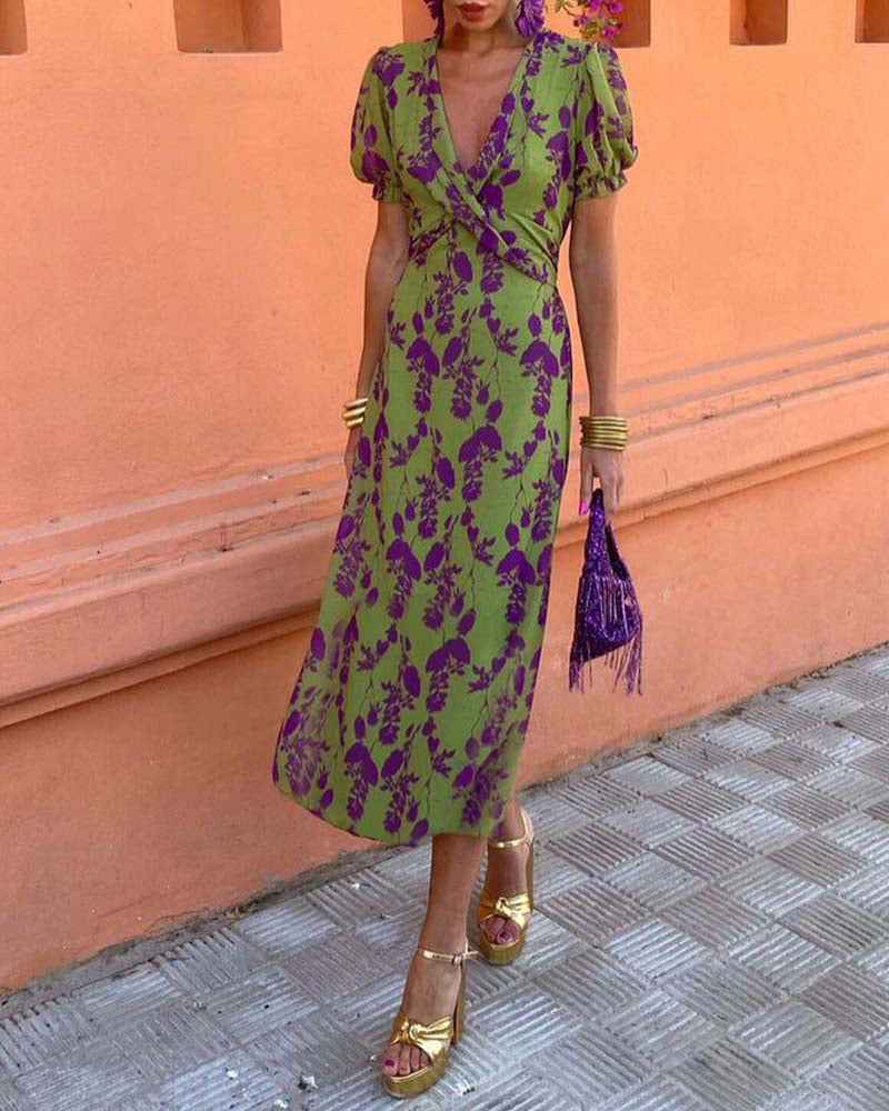 Irie – Elegant Floral Dress Green 2XL