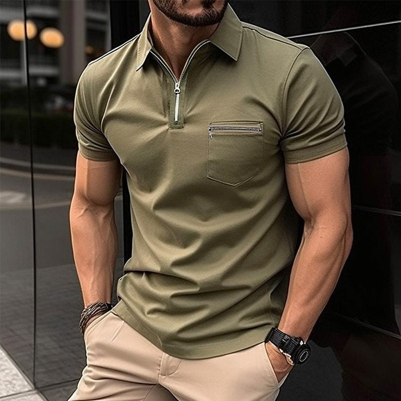 Johannes Zippered Polo Shirt Khaki