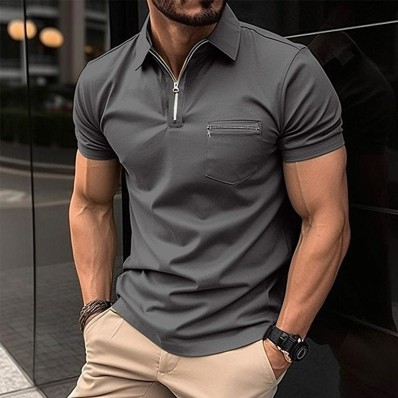 Johannes Zippered Polo Shirt Gray