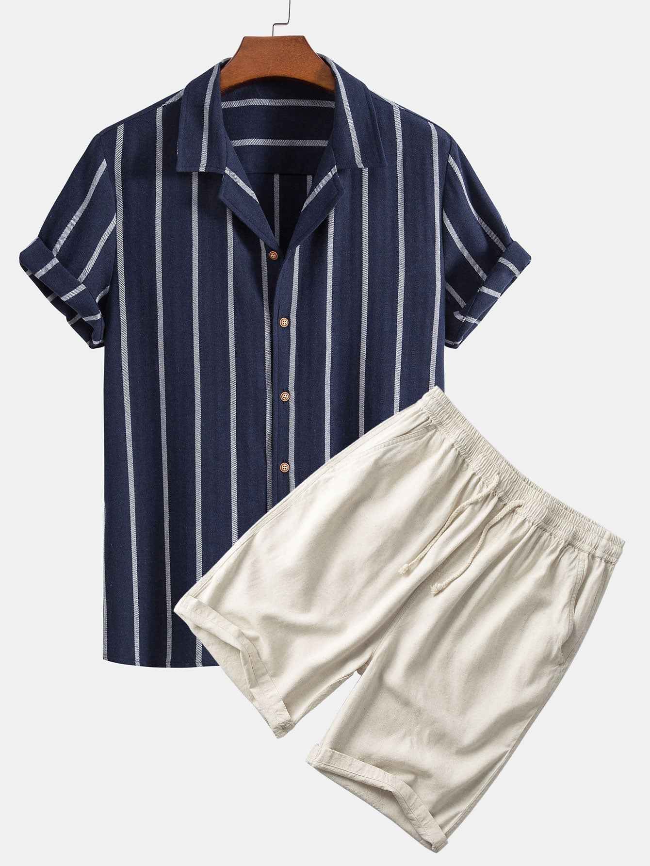 Gustav Striped Shirt And Shorts Set Dark Blue