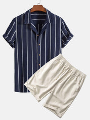 Gustav Striped Shirt And Shorts Set Dark Blue