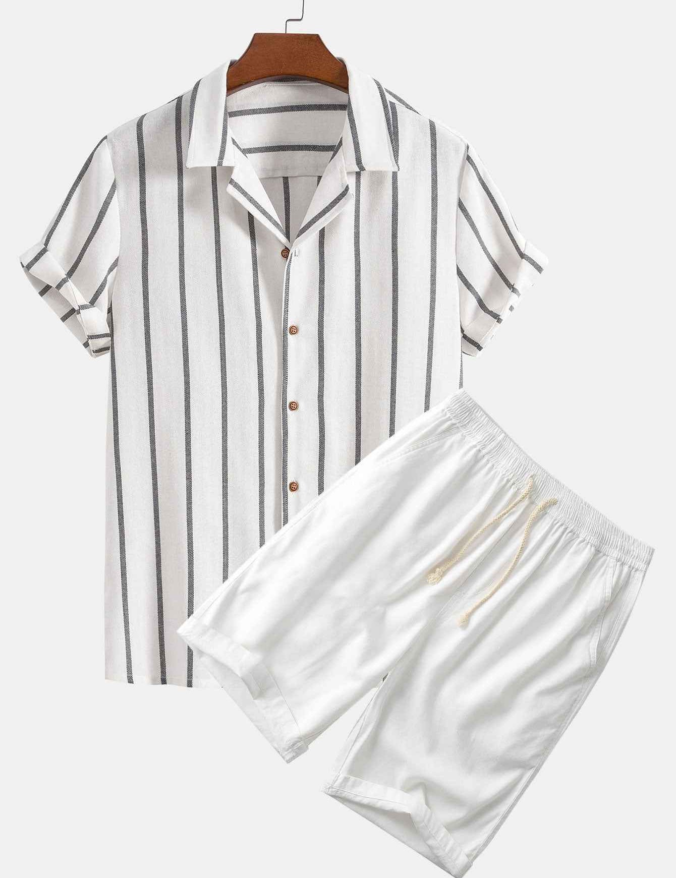 Gustav Striped Shirt And Shorts Set White