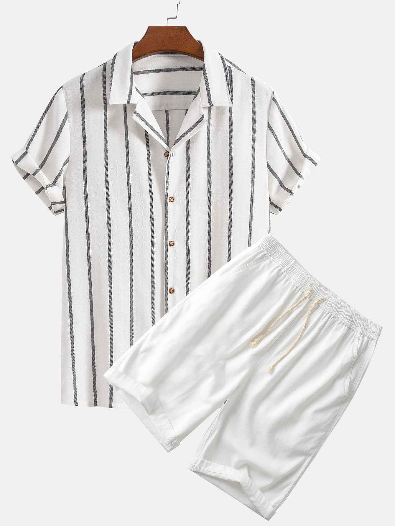 Gustav Striped Shirt And Shorts Set White