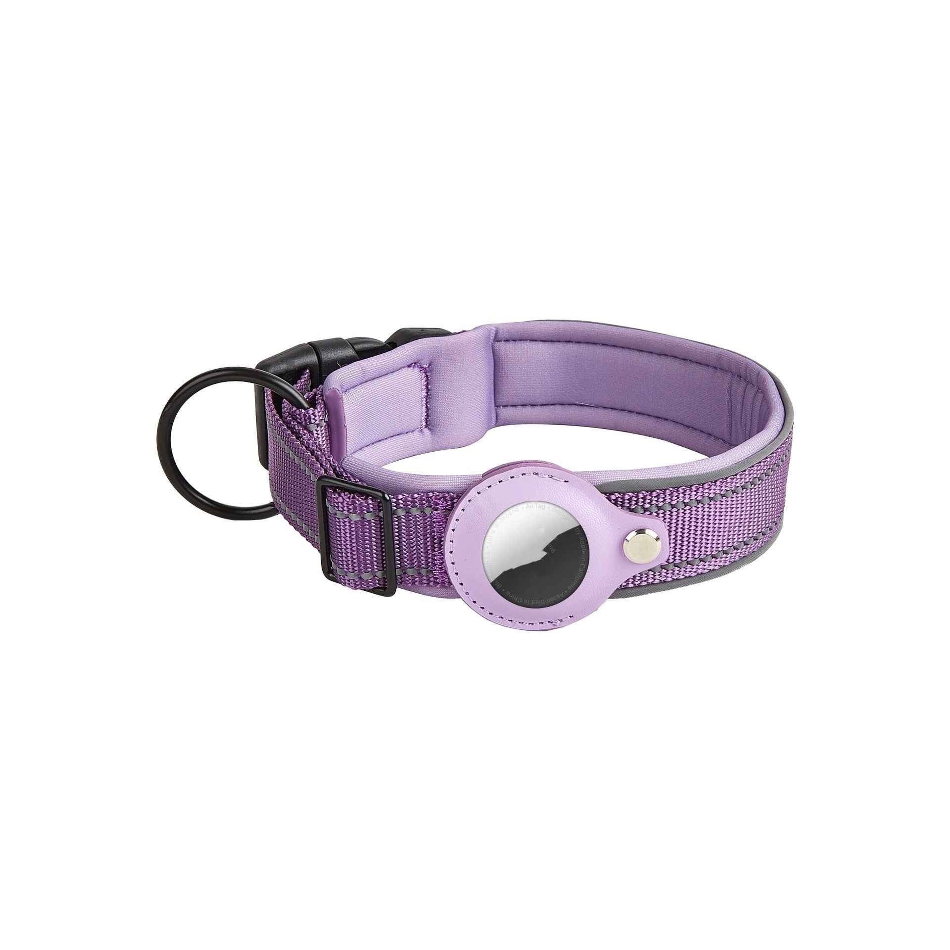 Airtag Pet Collar Tracker – Leather & Nylon Dog & Cat Locator Purple Collar