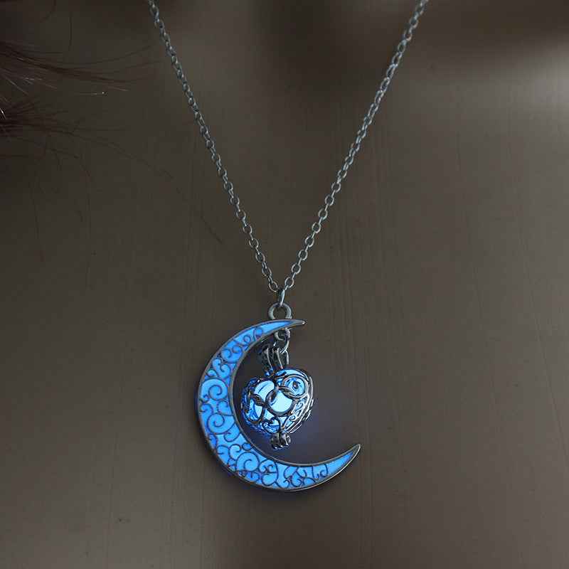 Glowing Pendant Necklace – Luminous Silver Chain Jewelry for Women NY347 Sky blue