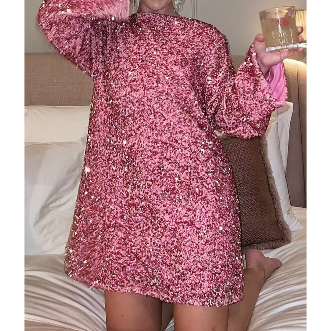 Antonette Sequin Celebration Dress Pink