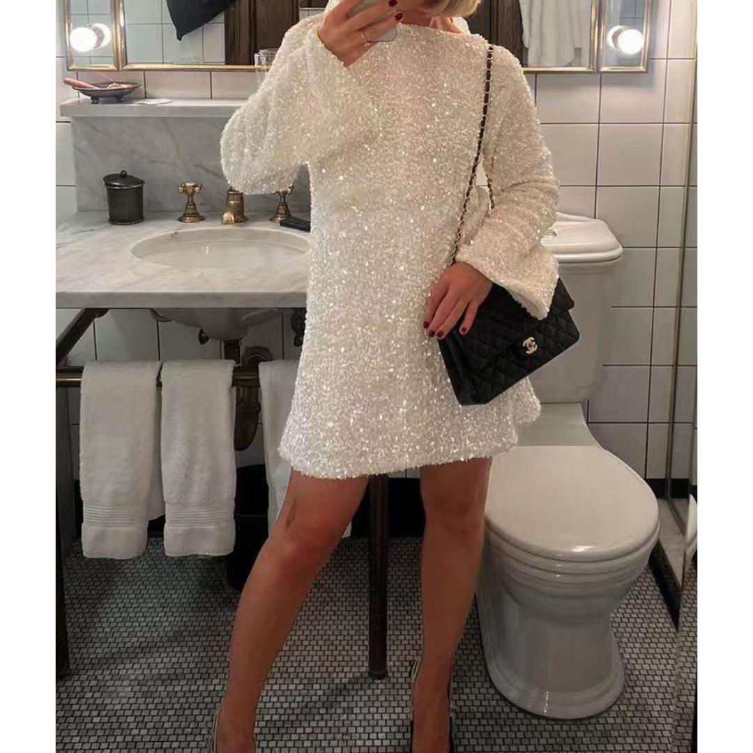 Antonette Sequin Celebration Dress White