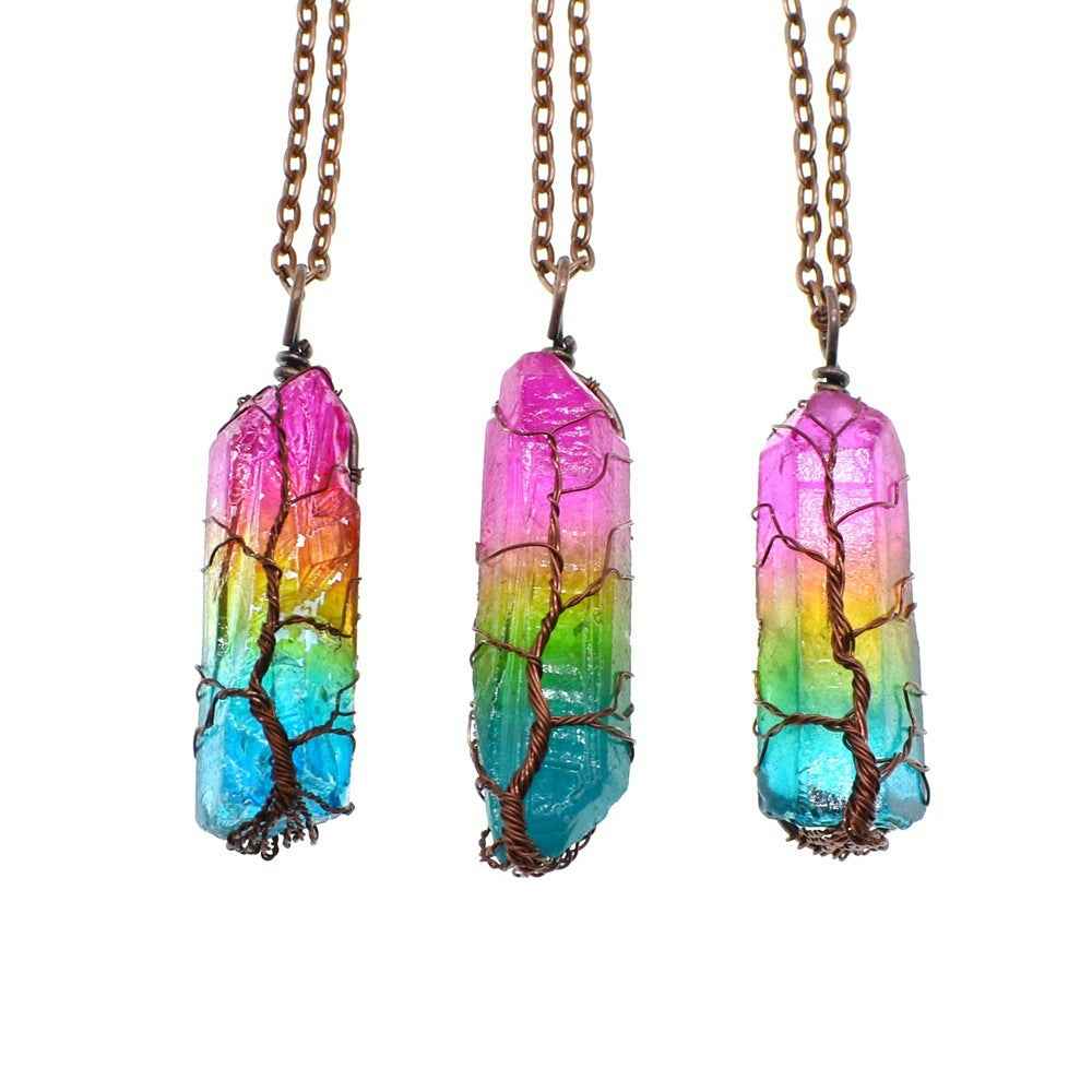 Tree of Life Crystal Pendant Necklace | Healing Stone Jewelry | Familyfinds