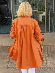 Gathered Back Cotton Shirt Jacket With Flowy Swing Casual - New Family Finds