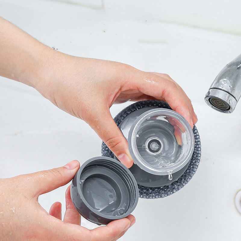 Kitchen Palm Brush – Push-Type Soap Dispenser Scrubber & Cleaner
