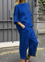 Casual Cotton Linen Two Piece Set Breathable Relaxed Fit - New Family Finds