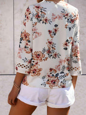 Noelle - V-Neck Floral Swing Top with Flowy Sleeves