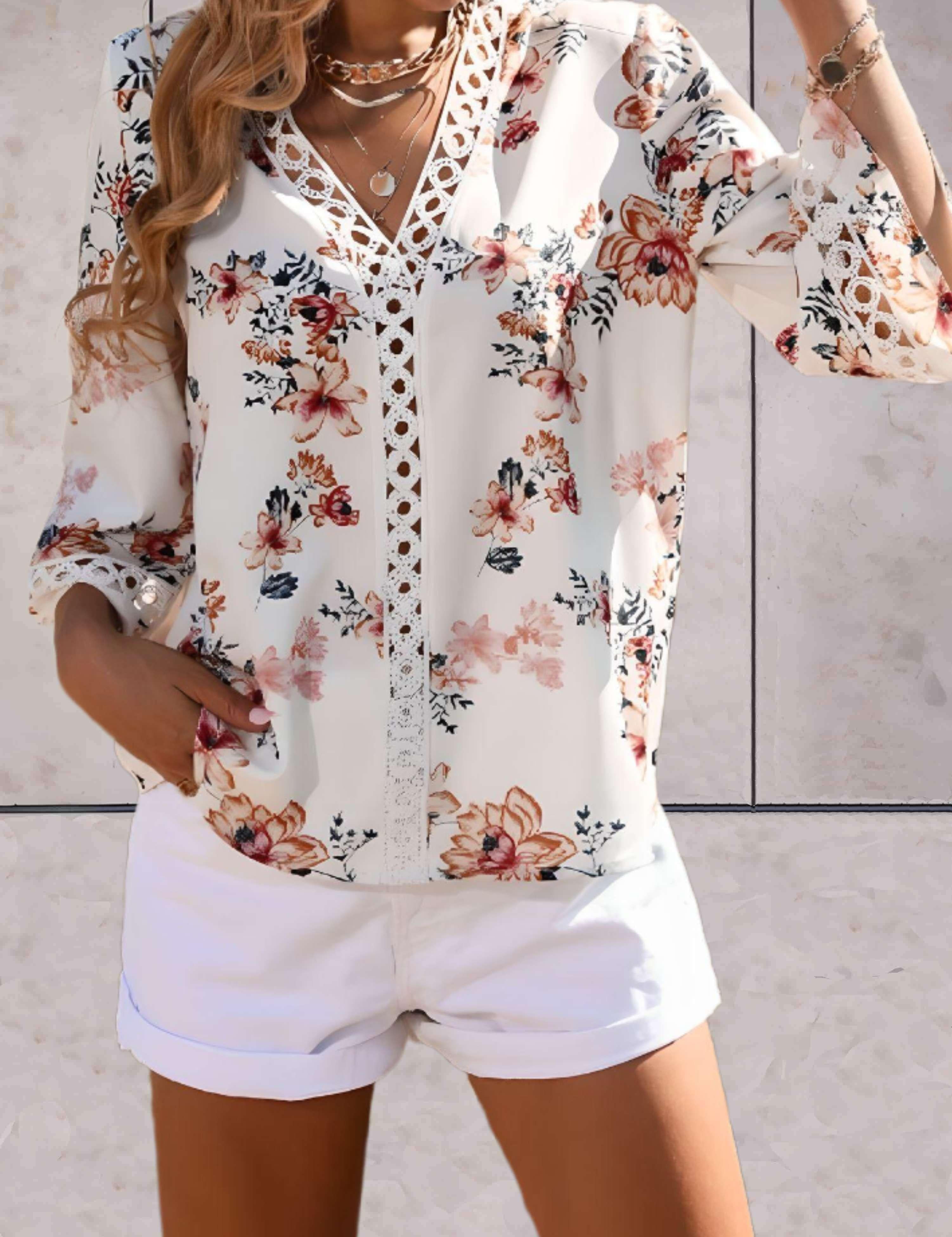 Noelle - V-Neck Floral Swing Sleeve Top