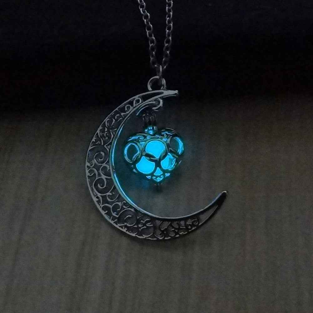 Glowing Pendant Necklace – Luminous Silver Chain Jewelry for Women Love light blue