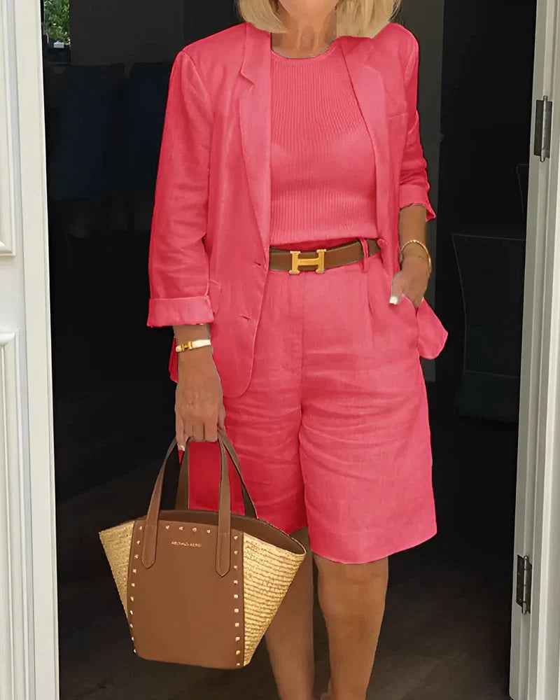Cotton Two Piece Blazer and Shorts Set for Warm Weather