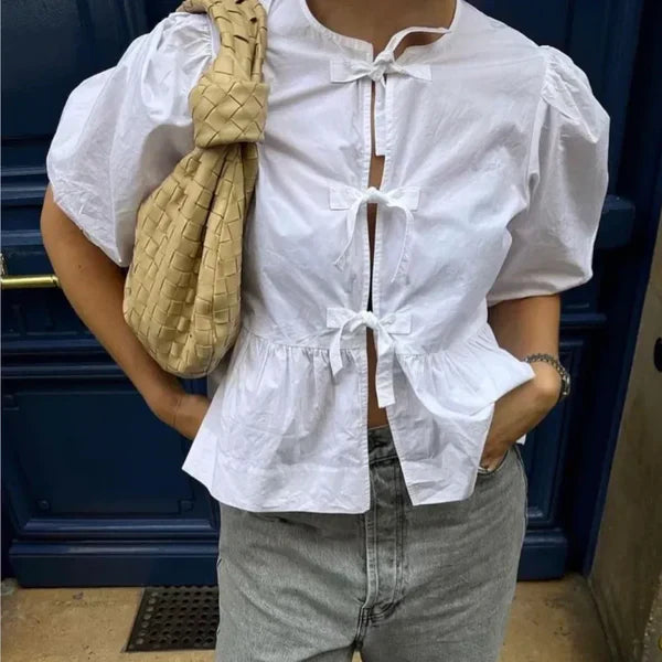 Harriett - Elegant Baggy Fit Peplum Blouse White