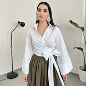 Charissa Kimono Blouse Featuring a Wide Bow Belt