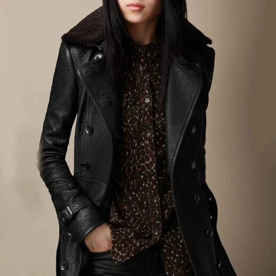 Lena – Classic Leather Coat Black