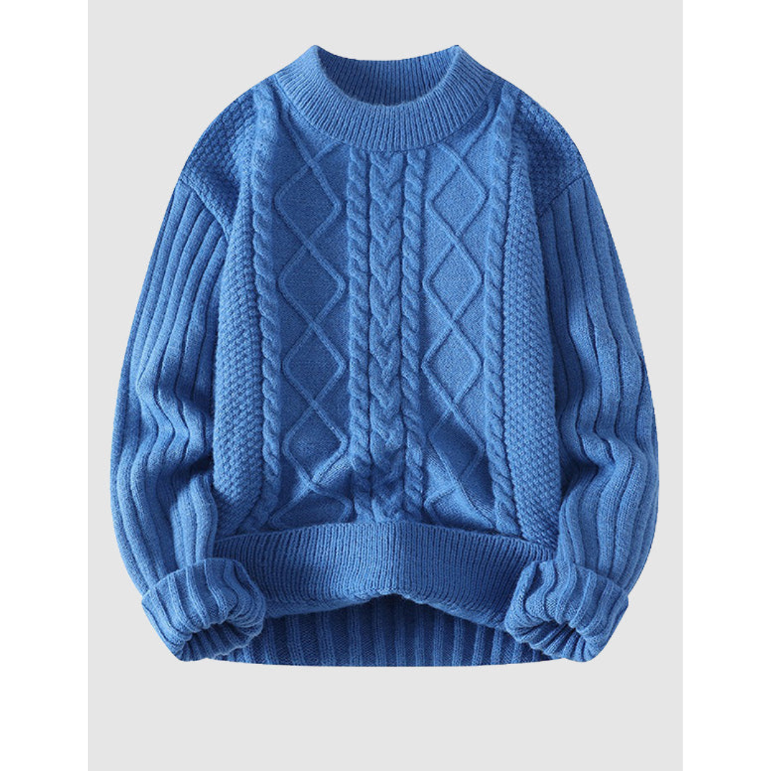 Lonnie Knitted Cable Knit Sweater Cable Knit Pattern Blue
