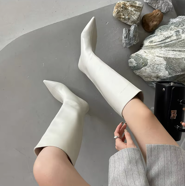 Rosette - Pointed Toe Knee-High Boots