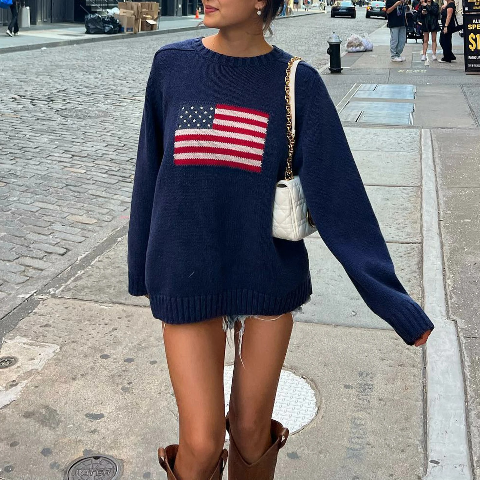 Noemi American Flag Knit Sweater for Stylish Comfort L