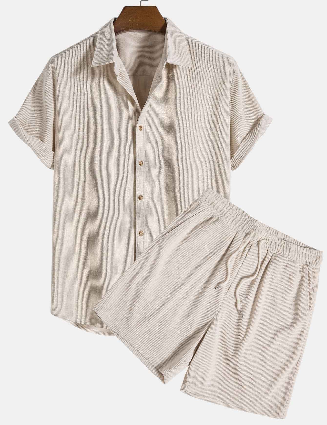 Klaus Textured Shirt and Shorts Set Beige