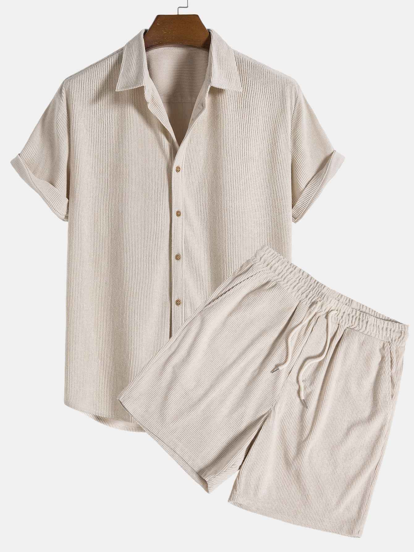 Klaus Textured Shirt and Shorts Set Beige