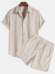 Klaus Textured Shirt and Shorts Set Beige