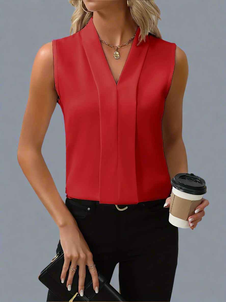 Elegant Sleeveless V-Neck Blouse for Women Lightweight
