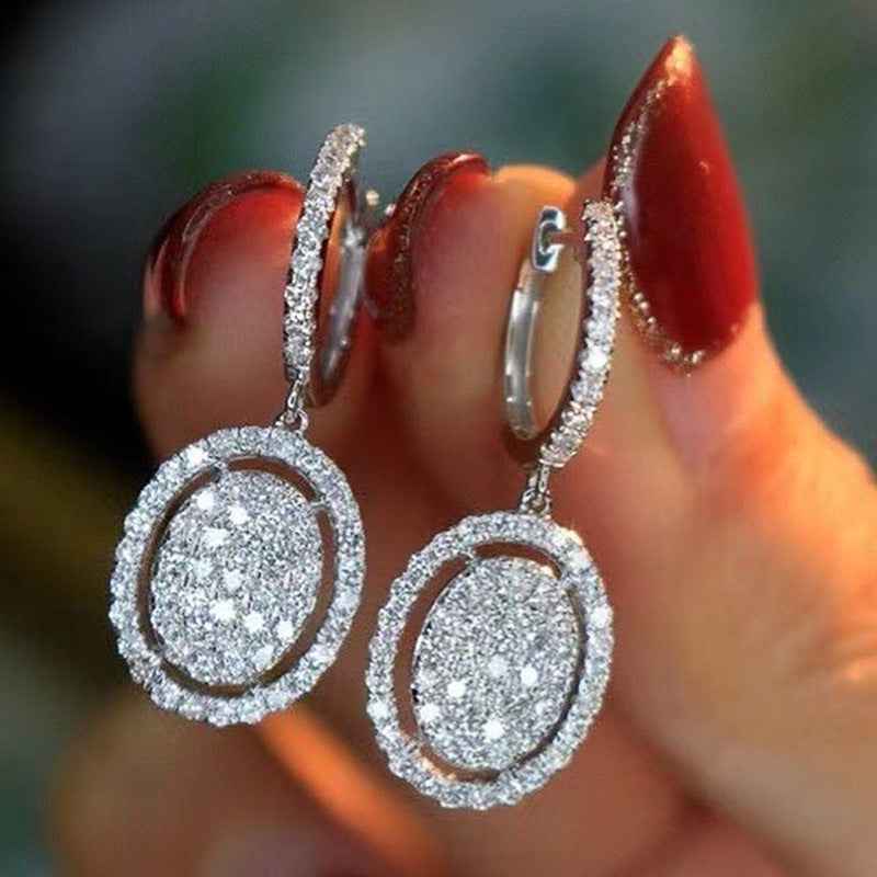 White Gold Plated Oval Earrings – Elegant Geometric Copper Earrings for Women | Familyfinds
