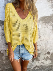 Yvette - V-Neck Blouse with Cut-Out Design Yellow