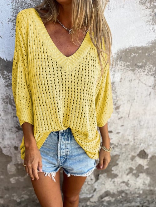 Yvette - V-Neck Blouse with Cut-Out Design Yellow