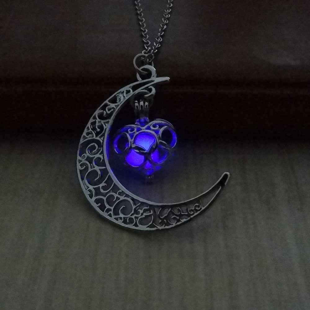Glowing Pendant Necklace – Luminous Silver Chain Jewelry for Women Love purple