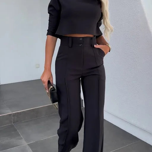 Merida Autumn Trouser Set - Stylish and Comfortable Fall Outfit Black
