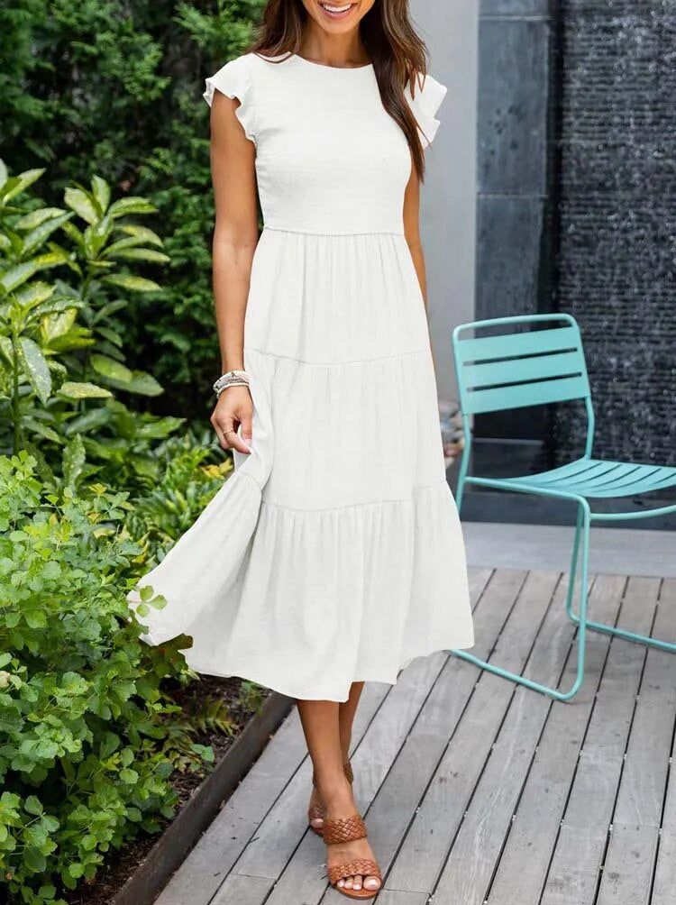 Leana - Gathered Bust Dress White