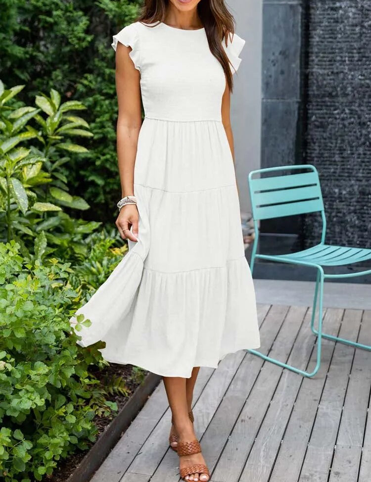 Leana - Gathered Bust Dress White