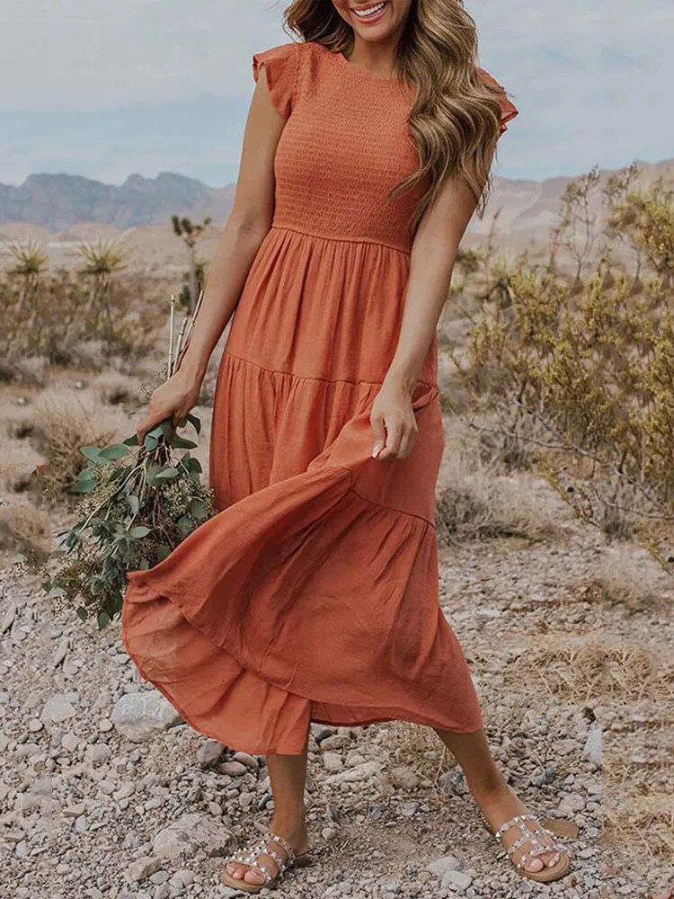 Leana - Gathered Bust Dress Orange