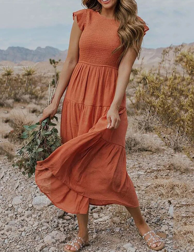 Leana - Gathered Bust Dress Orange