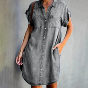 Amelie Denim Shirt Dress" could be rephrased as "Amelie Casual Denim Shirt Dress. Grey