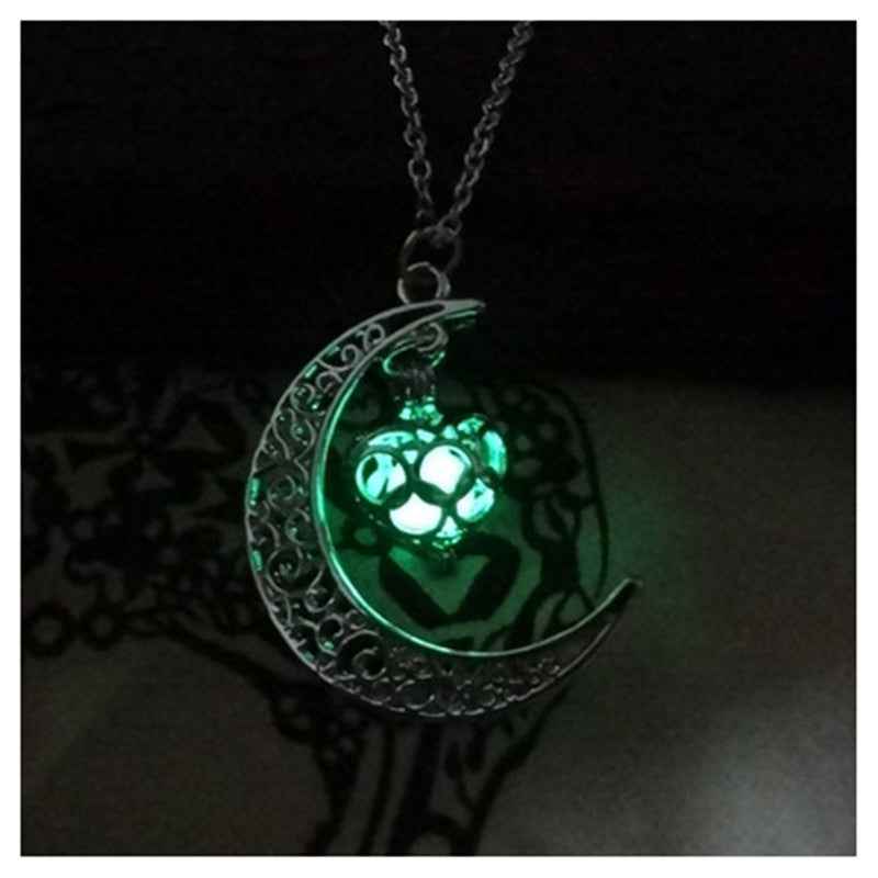 Glowing Pendant Necklace – Luminous Silver Chain Jewelry for Women yellow green